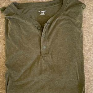Old Navy 3 button tee shirt, olive green.